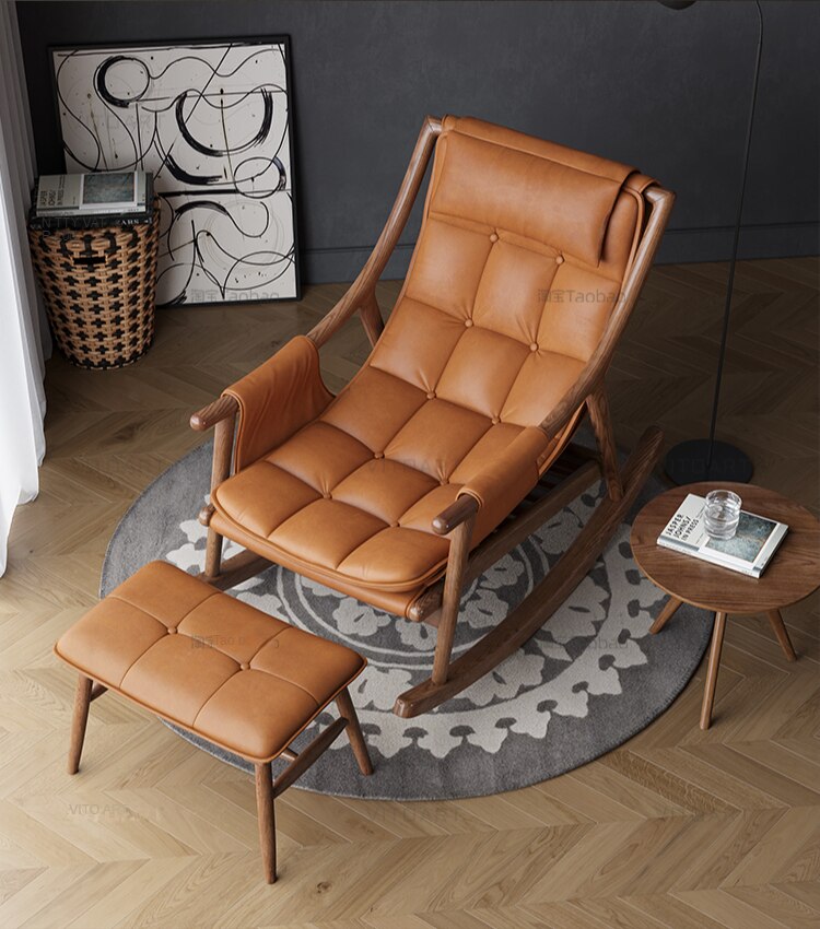 Wood and leather rocking chair new arrivals