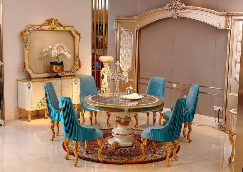 Nordic Luxury Baroque Dinning Table Antique Gold Round Dining Table Sets