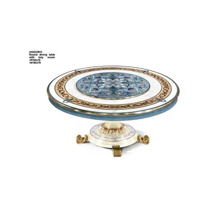 Nordic Luxury Baroque Dinning Table Antique Gold Round Dining Table Sets