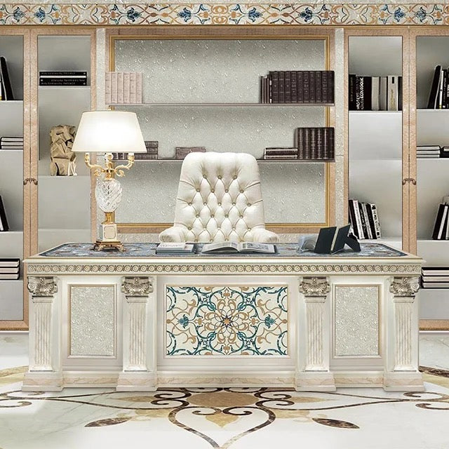 Office Cabinet Baroque Italian Classical Royal Luxury Wood Carving Office Desk Set