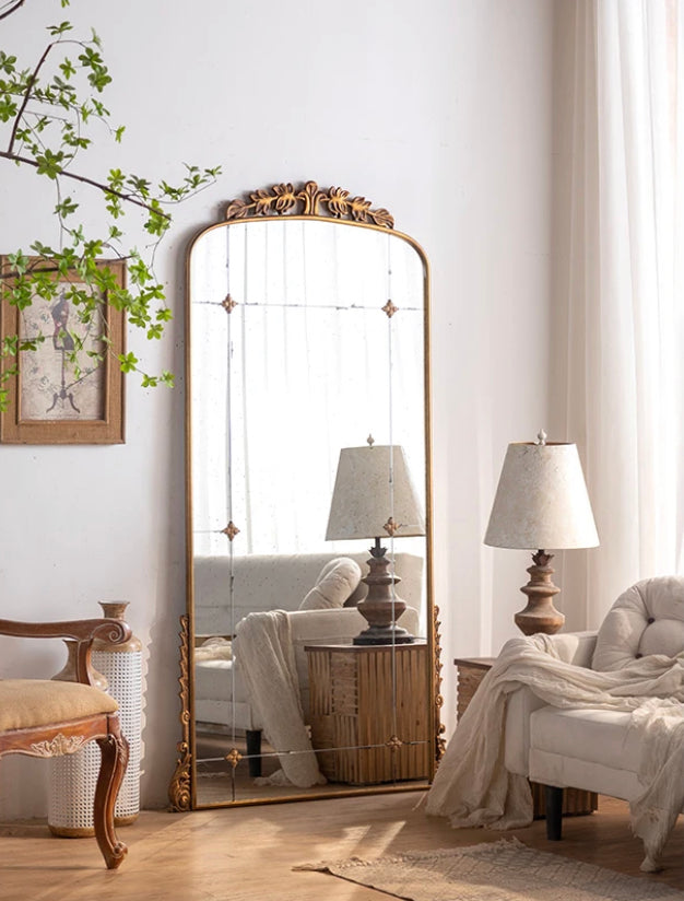 New Arrival Wood Framed Mirror Long Large Retro Bedroom Furniture Floor Standing Full Body Mirror