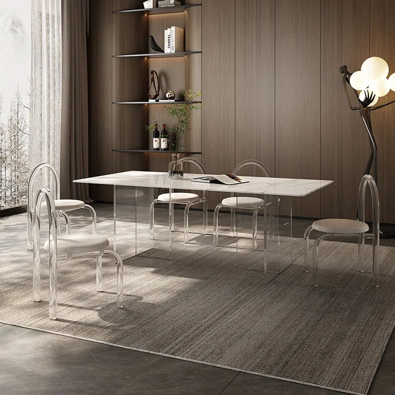 Modern Ceramic Dining Table Transparent Tripod Acrylic Dining Room, Kitchen Furniture Table