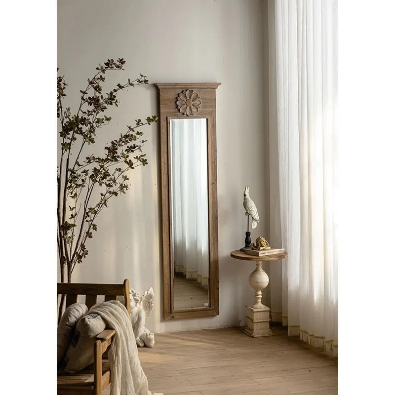 Living Room Wood Frame Rustic Long Arch Mirror Bedroom Wall Mounted Full Body Mirrors