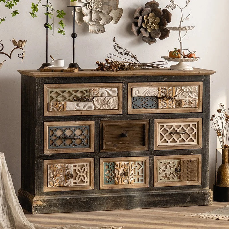 Luxury European Vintage Living Room Cabinet Carved Drawers Adornment Ark Wood Chest Display Accent Cabinets