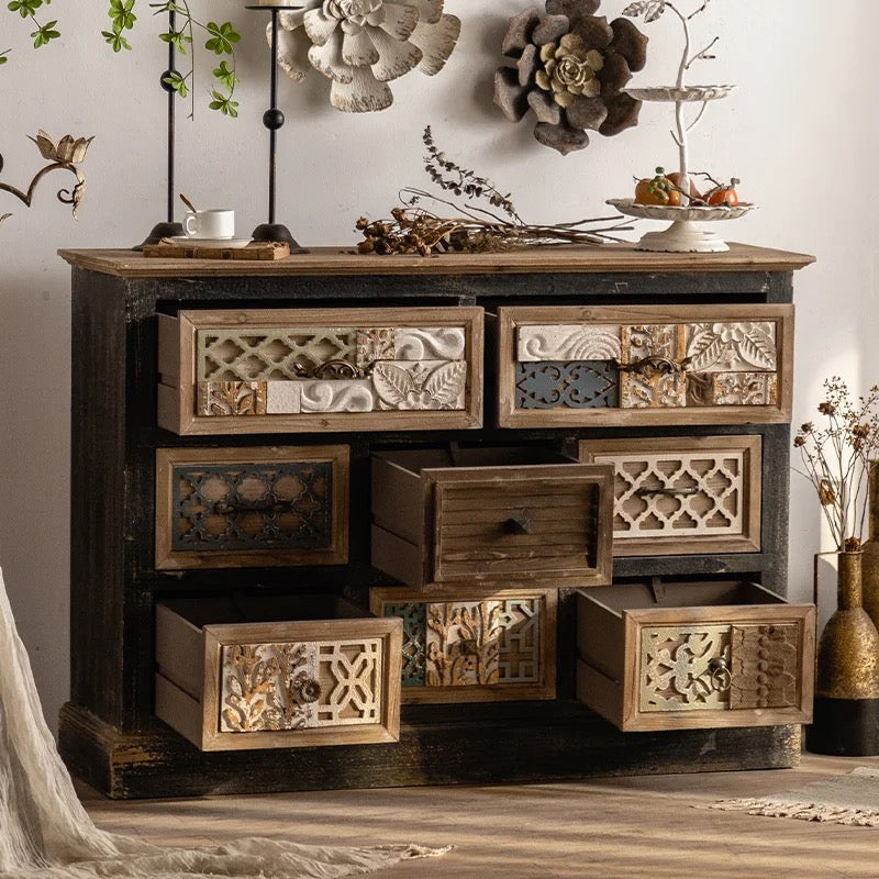 Luxury European Vintage Living Room Cabinet Carved Drawers Adornment Ark Wood Chest Display Accent Cabinets