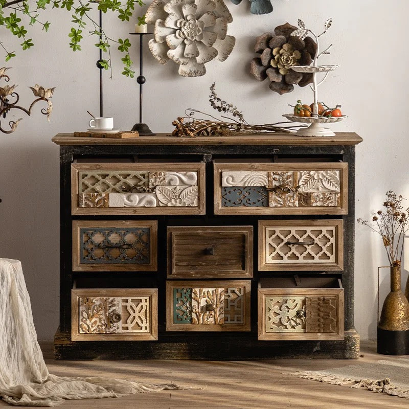 Luxury European Vintage Living Room Cabinet Carved Drawers Adornment Ark Wood Chest Display Accent Cabinets