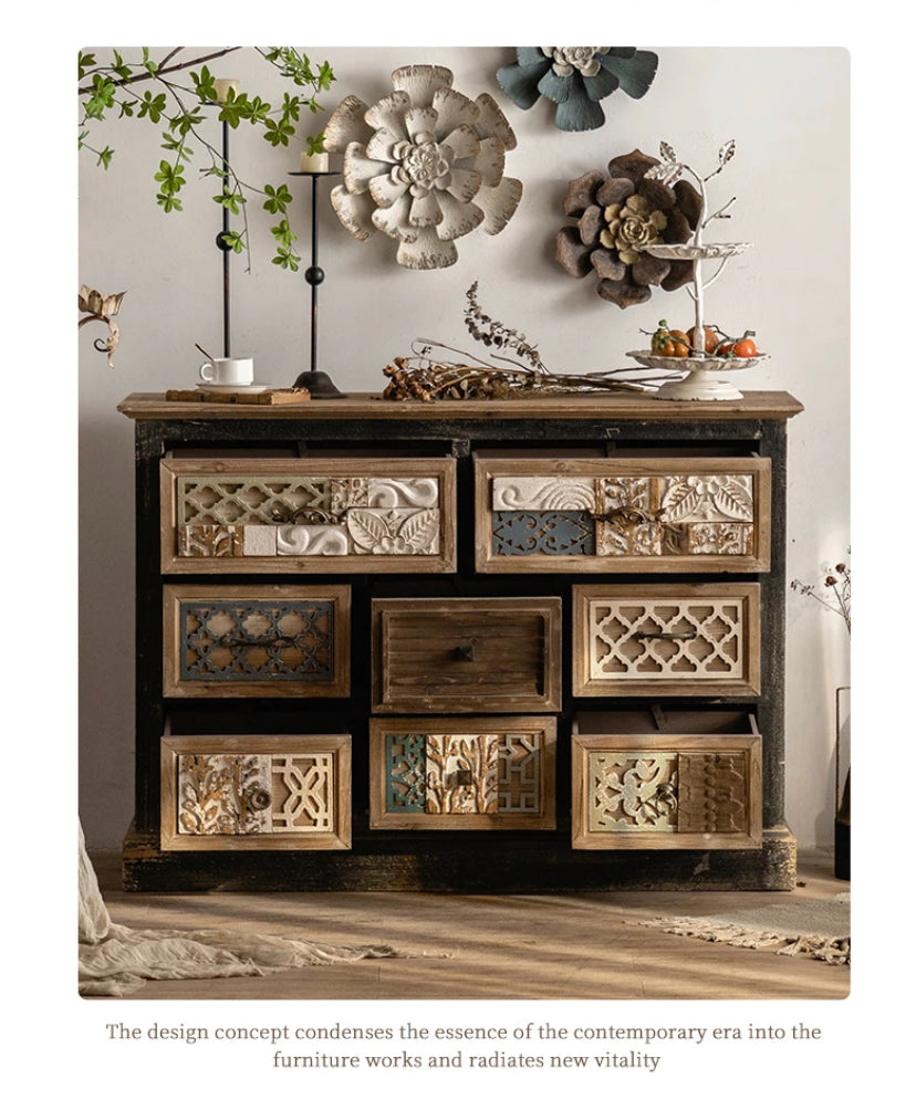 Luxury European Vintage Living Room Cabinet Carved Drawers Adornment Ark Wood Chest Display Accent Cabinets