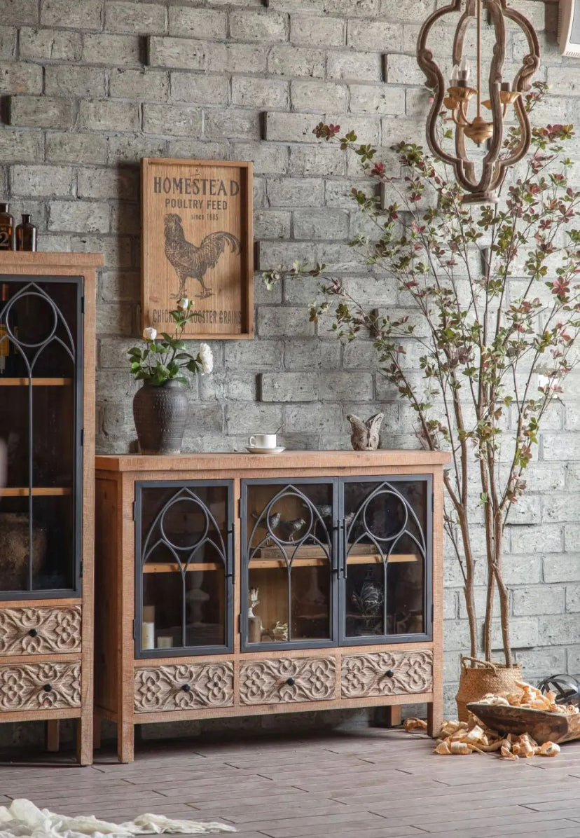 Buffets & Sideboards 3 Doors Kitchen, Living Room Cabinet Solid Wooden Antique Console Storage Cabinets