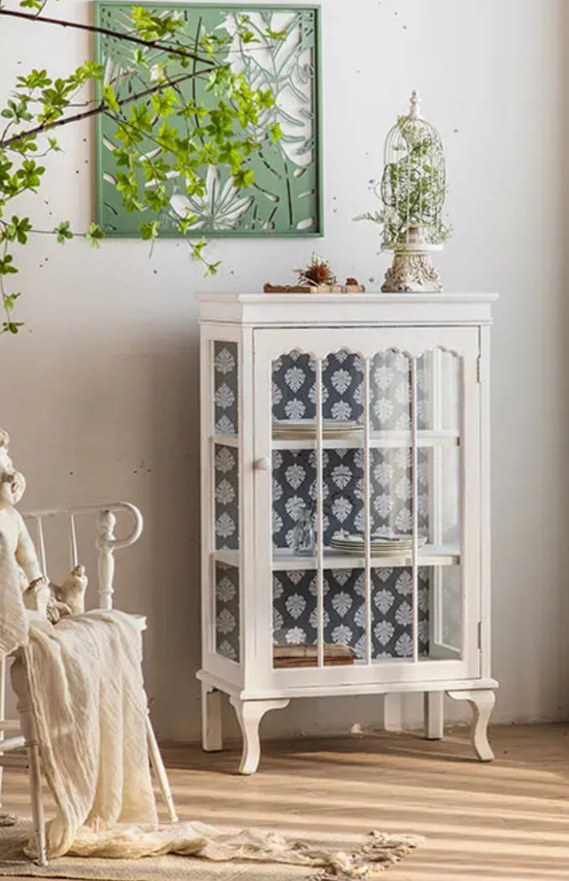 Living Room Cabinets White Solid Wood Glass Display Side Storage Cabinet Kitchen Accent Cabinet