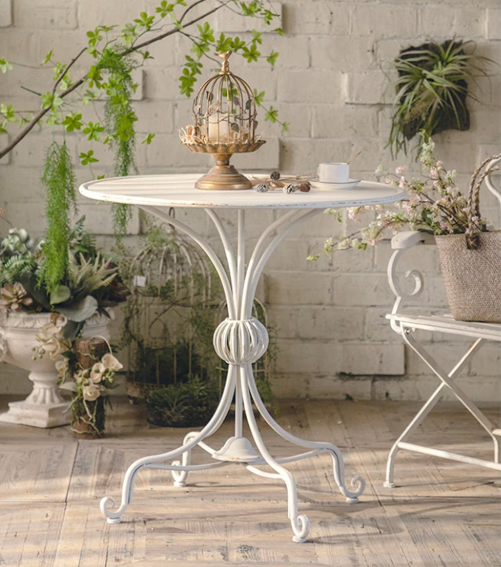 Retro White Iron Metal Coffee Tea Table Home Indoor Outdoor Garden Table Living Room Accent Table