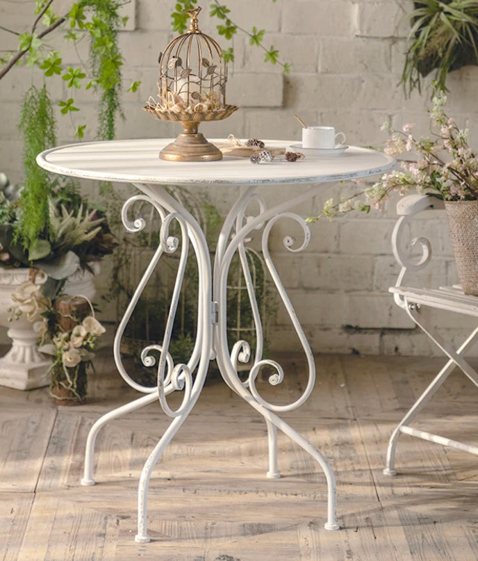 Retro White Iron Metal Coffee Tea Table Home Indoor Outdoor Garden Table Living Room Accent Table