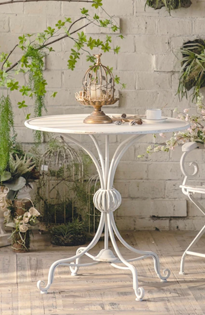 Retro White Iron Metal Coffee Tea Table Home Indoor Outdoor Garden Table Living Room Accent Table