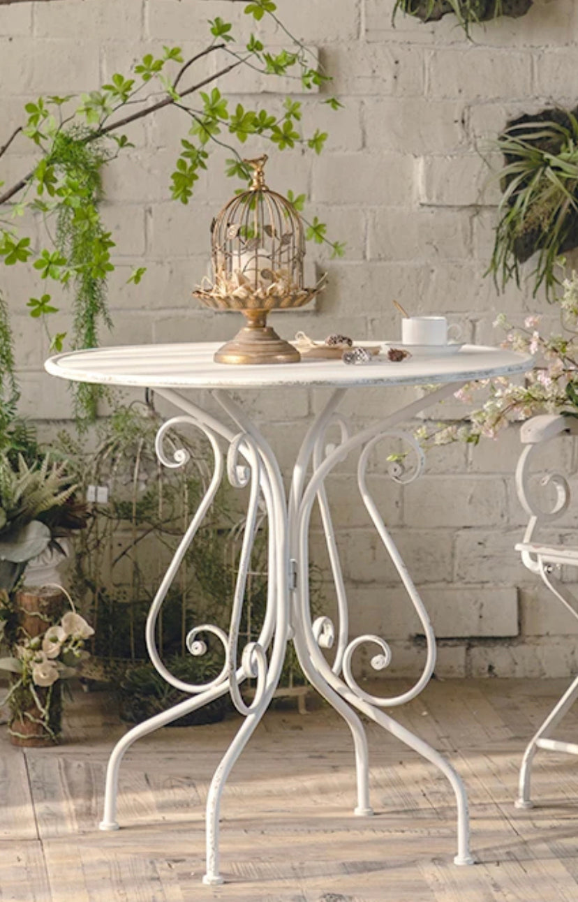 Retro White Iron Metal Coffee Tea Table Home Indoor Outdoor Garden Table Living Room Accent Table