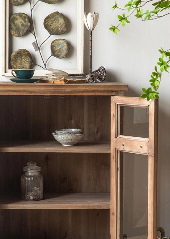 American Retro Solid Wood Living Room, Kitchen Glass Lockers Accent Cabinets