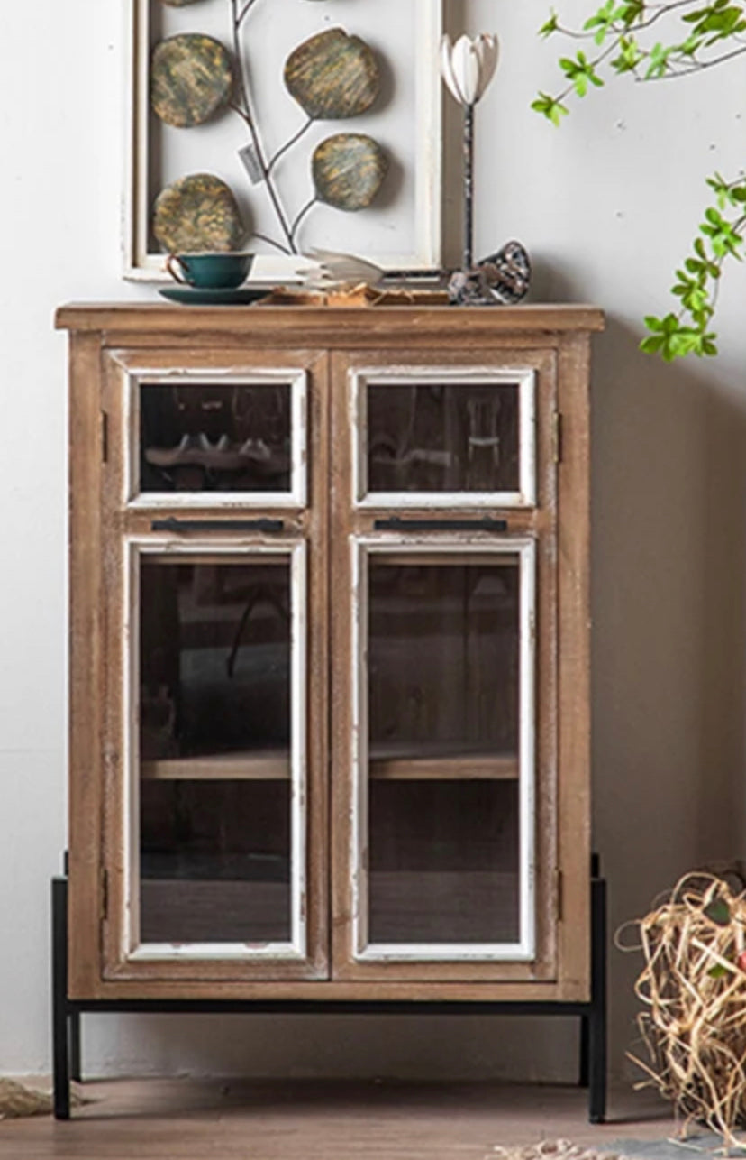 American Retro Solid Wood Living Room, Kitchen Glass Lockers Accent Cabinets