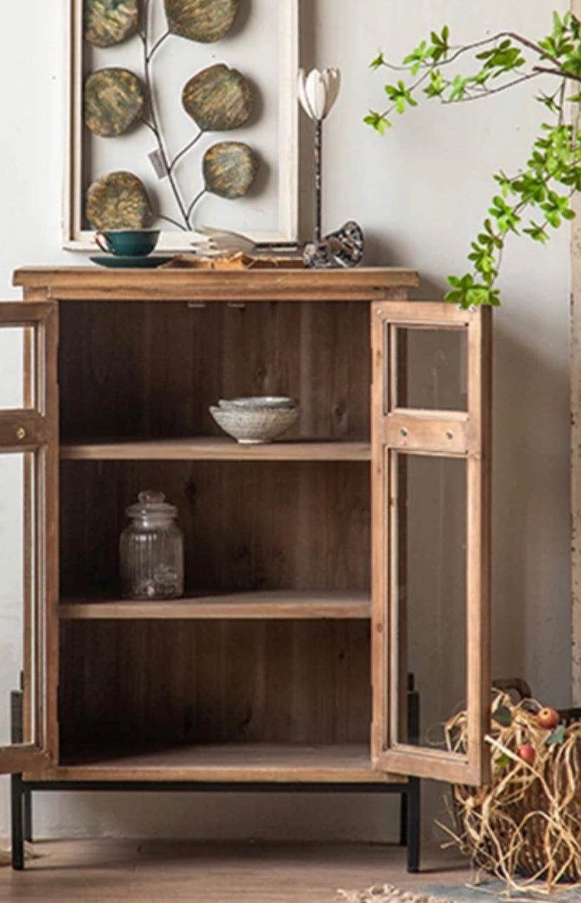 American Retro Solid Wood Living Room, Kitchen Glass Lockers Accent Cabinets