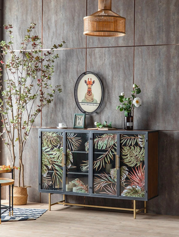 Retro Luxury Storage Cabinet Hand Painted Living Room Sideboard American Accent Cabinet