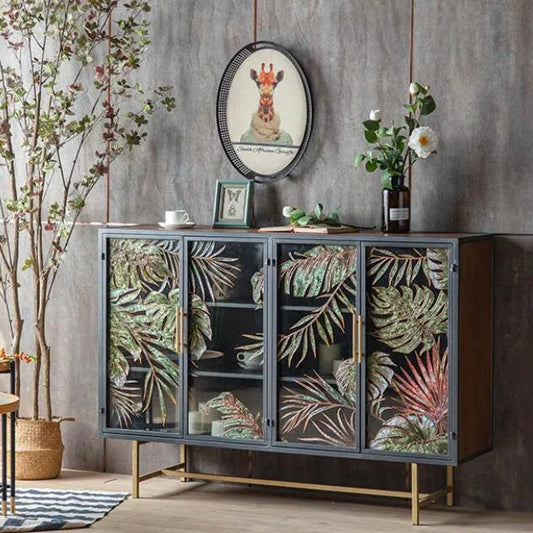 Retro Luxury Storage Cabinet Hand Painted Living Room Sideboard American Accent Cabinet