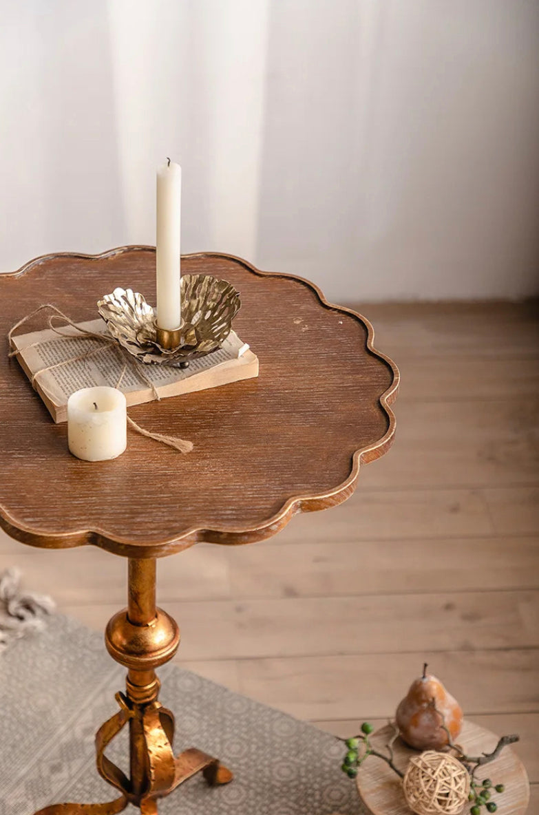 Vintage Gold Metal Wooden Side Table Living Room Home Retro Wood Top Coffee Tea Accent Table