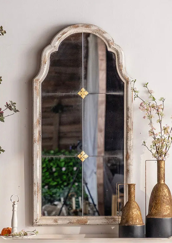 Farmhouse Rustic Living Room Vanity Mirror Wood Frame Arched Hanging Hallway Wall Mirrors