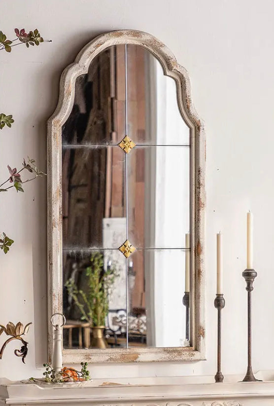 Farmhouse Rustic Living Room Vanity Mirror Wood Frame Arched Hanging Hallway Wall Mirrors