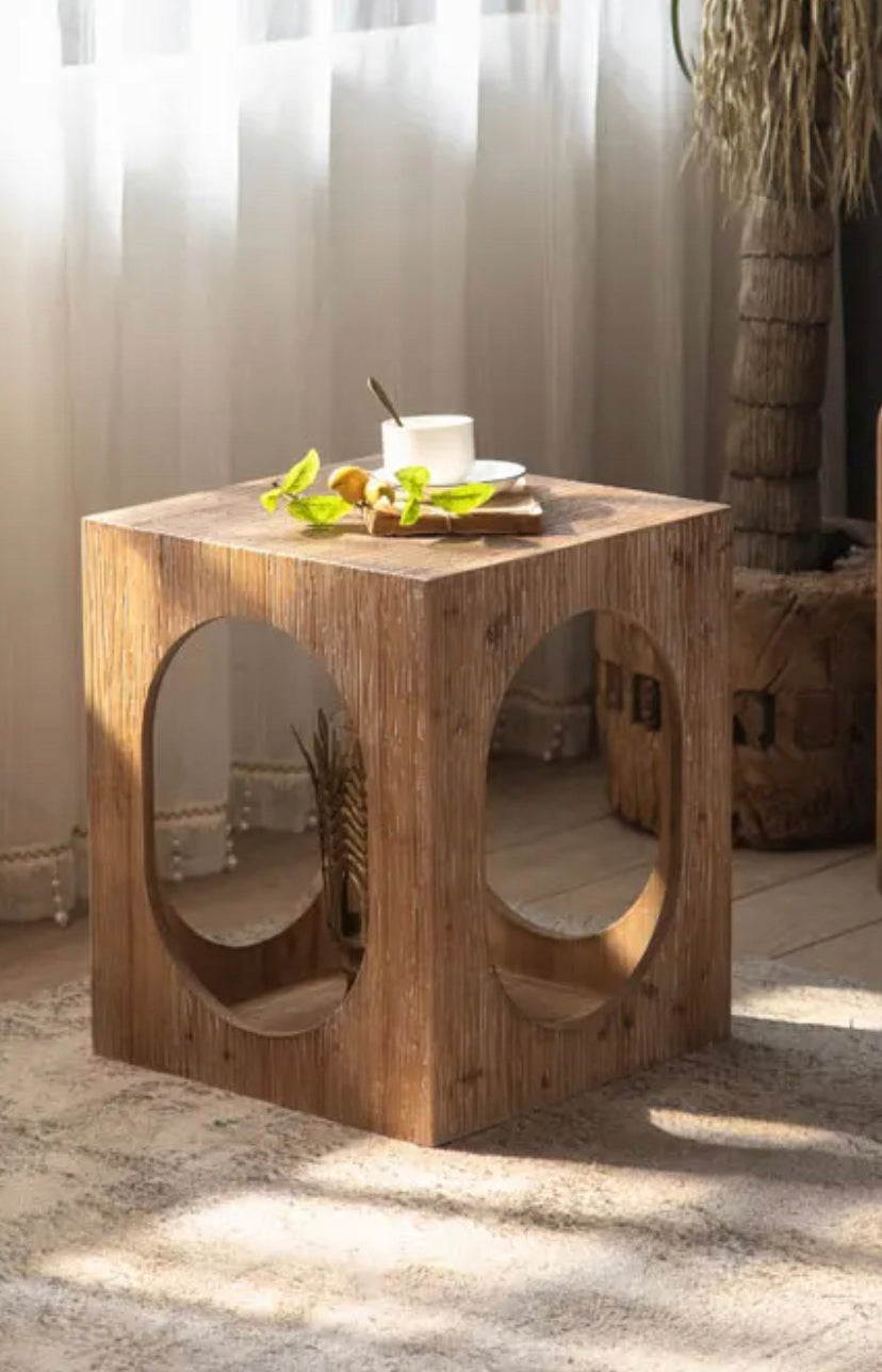 Farmhouse Rustic Art Decor Furniture Solid Wood Side Table Four Sides Hollow Exquisite Tea Coffee Accent Table