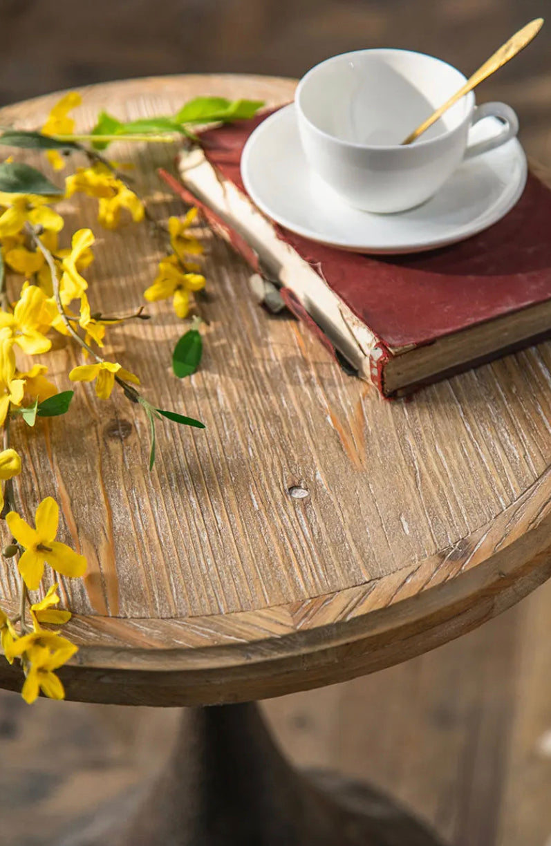 Countryside Style Coffee Tea Wood Top Round Side Table Living Room Accent Table