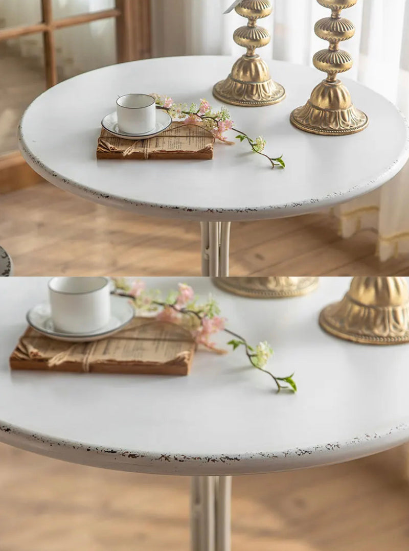 French Style Retro White Coffee,Tea Table Balcony Living Room Natural Iron Accent Table