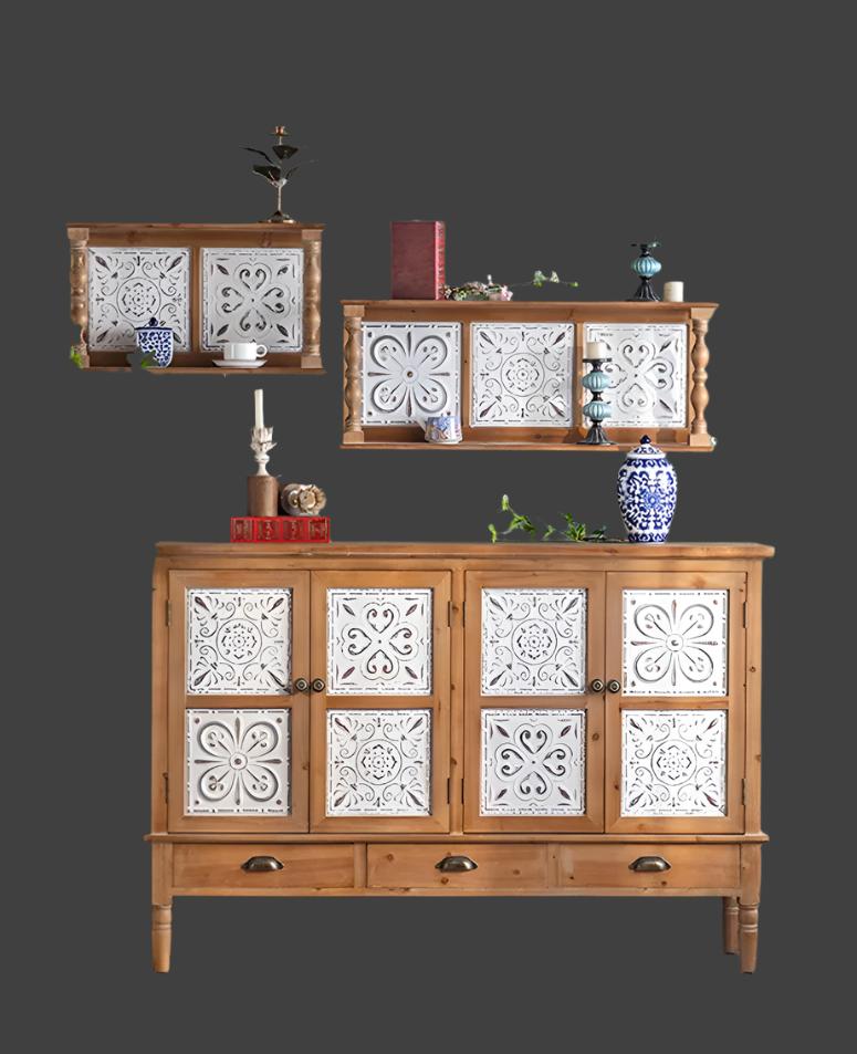 Living Room Retro Entryway Cabinet Bedroom Wood Storage Accent Cabinets