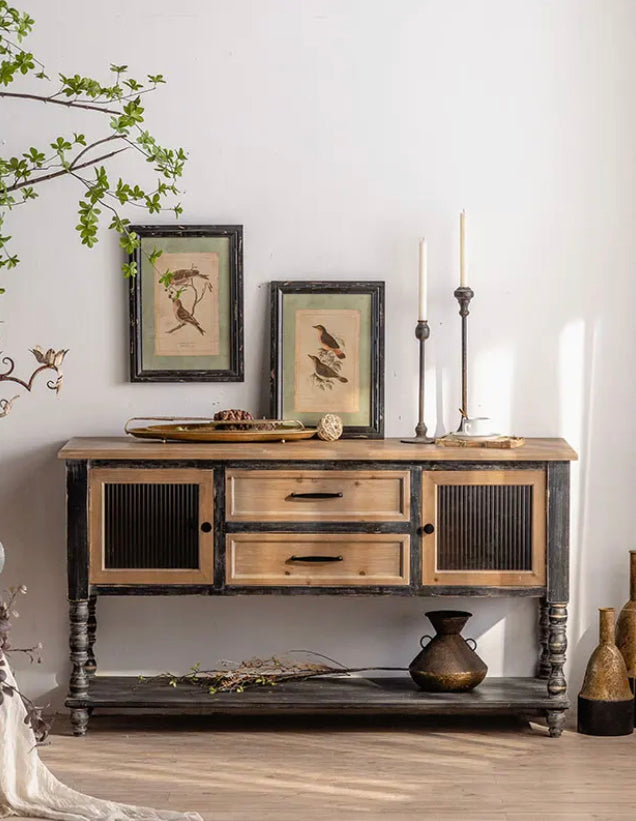 Antique Console Corner Solid Wood Dining Room Furniture 2 Drawers Storage Buffet Accent Cabinet