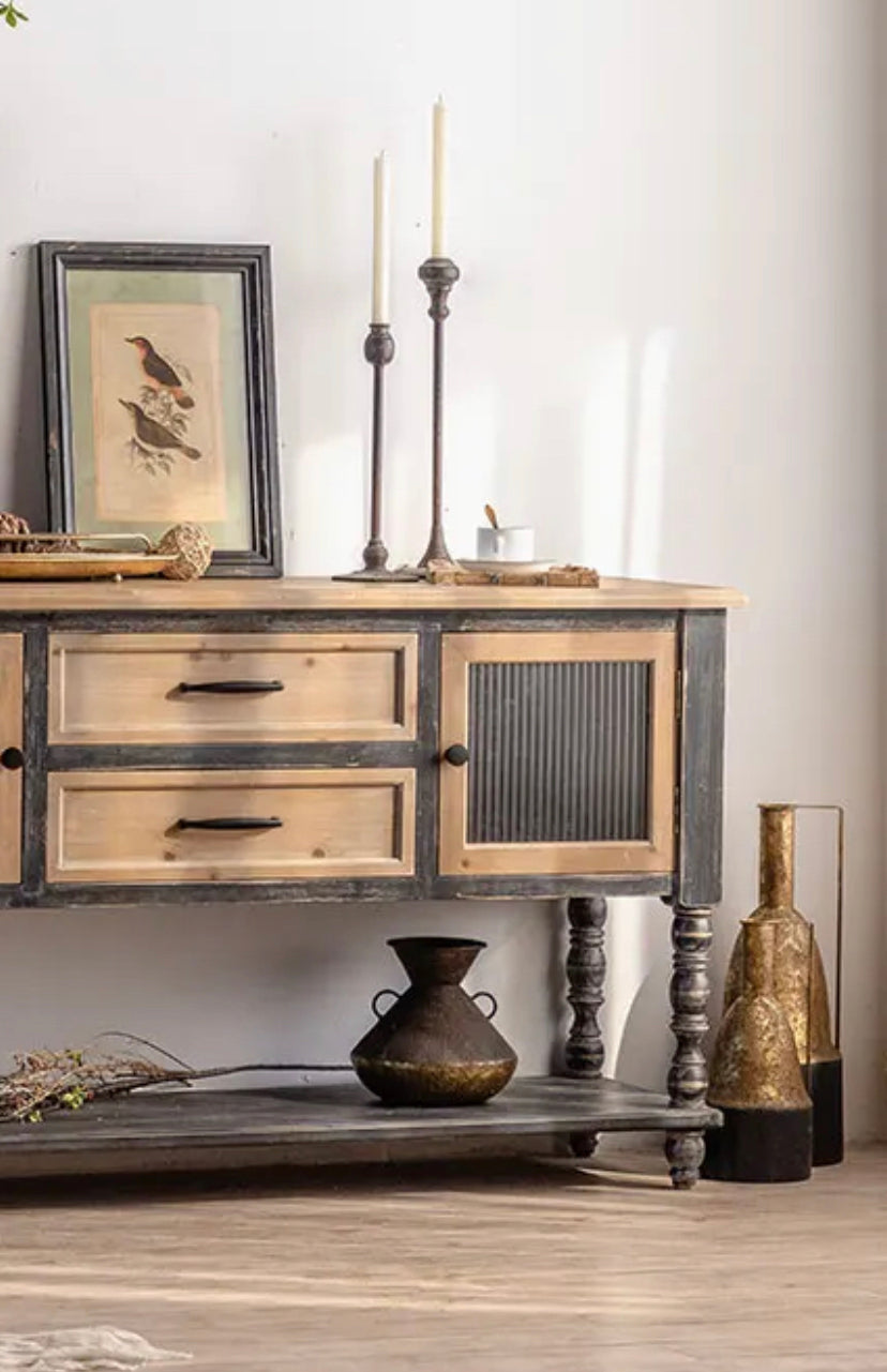 Antique Console Corner Solid Wood Dining Room Furniture 2 Drawers Storage Buffet Accent Cabinet