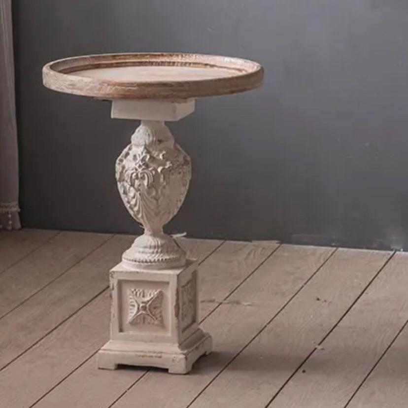 Roman Style Retro Wood Round Side Coffee Tea Table Living Room European Casual Accent Table