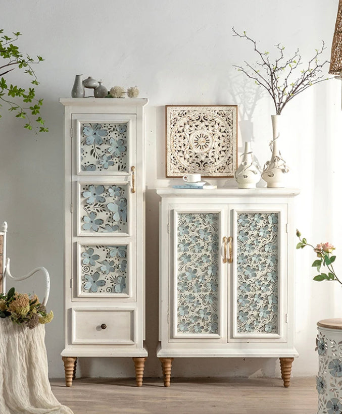 Light Luxury Sideboard, Buffet Cabinet French Solid Wood White Storage Accent Cabinet