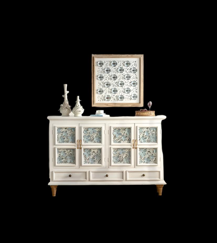 Light Luxury Sideboard, Buffet Cabinet French Solid Wood White Storage Accent Cabinet