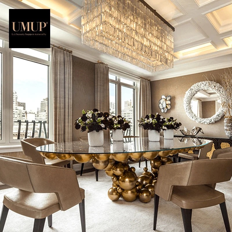 Dining Room Table Special Design European Style Stainless Steel Wood Black Gold Dining Table