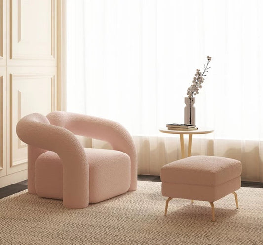 1 Seater Nordic Accent Chair Pink Wool Leisure Sofa Armchairs