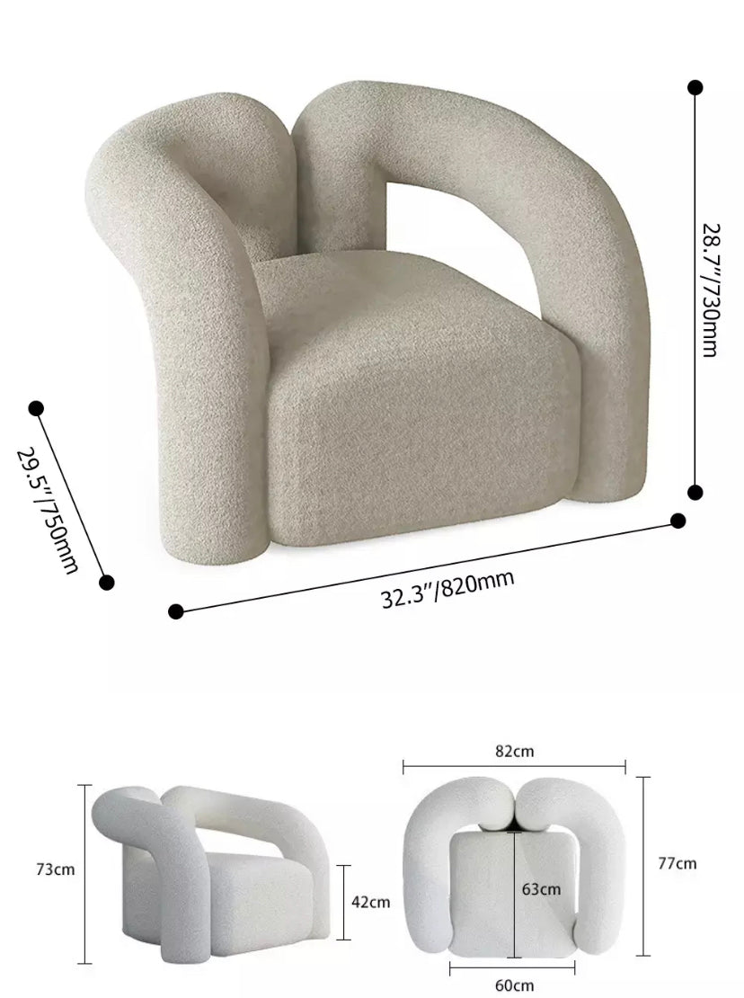 1 Seater Nordic Accent Chair White Wool Leisure Sofa Armchairs