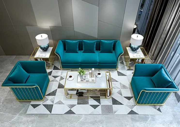 Sofá de 1 plaza Otoño Invierno Nuevo salón Diseño de sofá de terciopelo azul verde 
