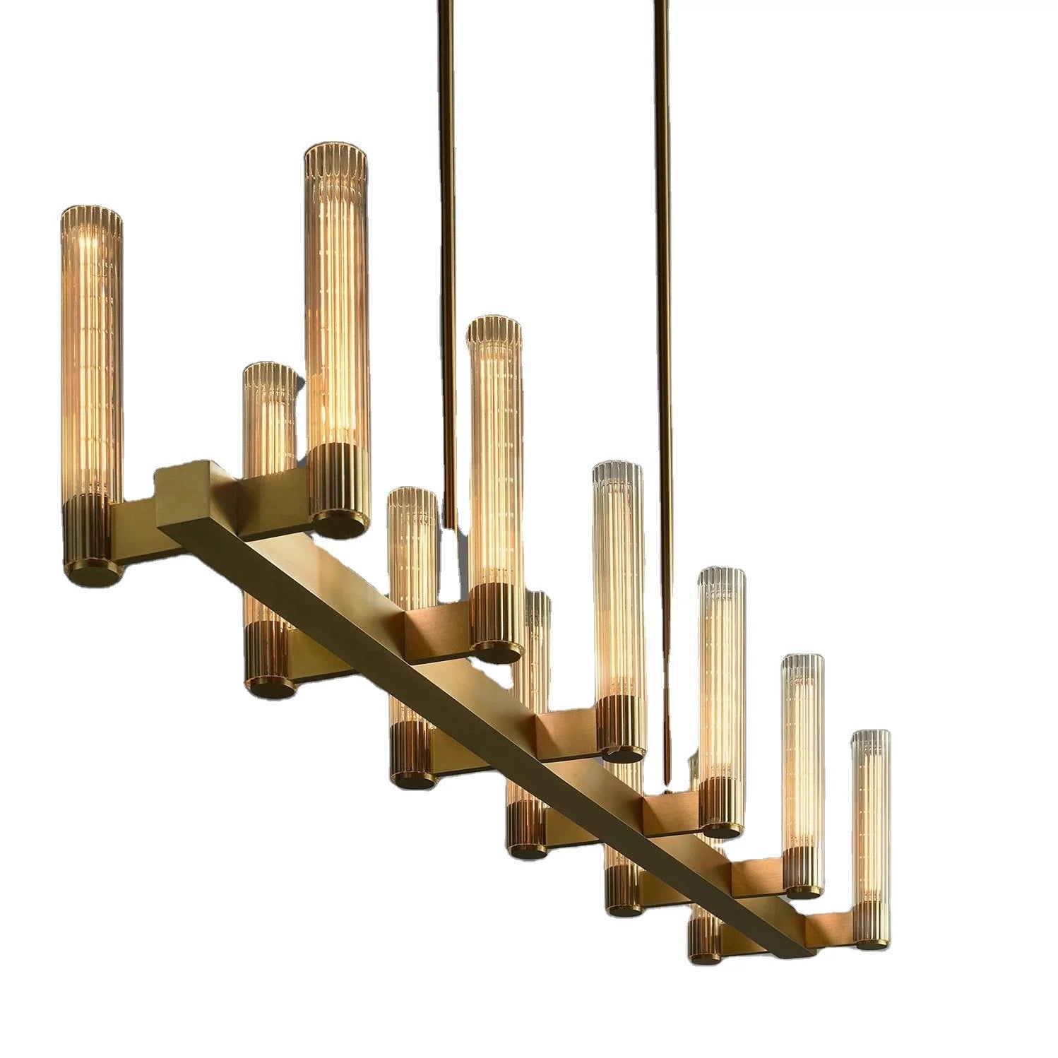 Modern Nordic Gold Iron Glass Tube Chandelier Living Room, Dining Room, Kitchen J. Browning Pendant Light Design