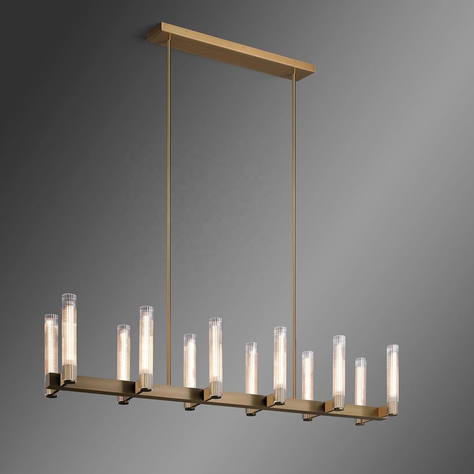 Modern Nordic Gold Iron Glass Tube Chandelier Living Room, Dining Room, Kitchen J. Browning Pendant Light Design