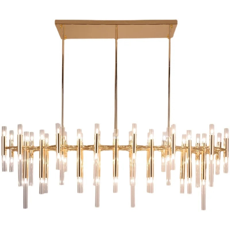 Midcentury American Style Glass Crystal Linear Chandelier Dining Room, Living Room Table Pendant Light