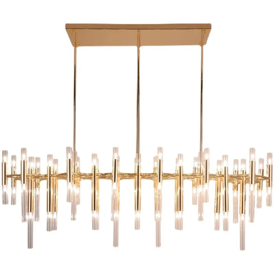 Midcentury American Style Glass Crystal Linear Chandelier Dining Room, Living Room Table Pendant Light