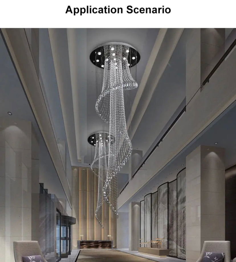 Luxury Spiral Tassels Crystal Staircase Ceiling Chandelier Home Decor Lobby Villa Hall Hanging Pendant Light