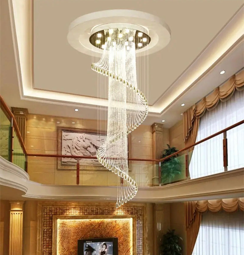 Luxury Spiral Tassels Crystal Staircase Ceiling Chandelier Home Decor Lobby Villa Hall Hanging Pendant Light