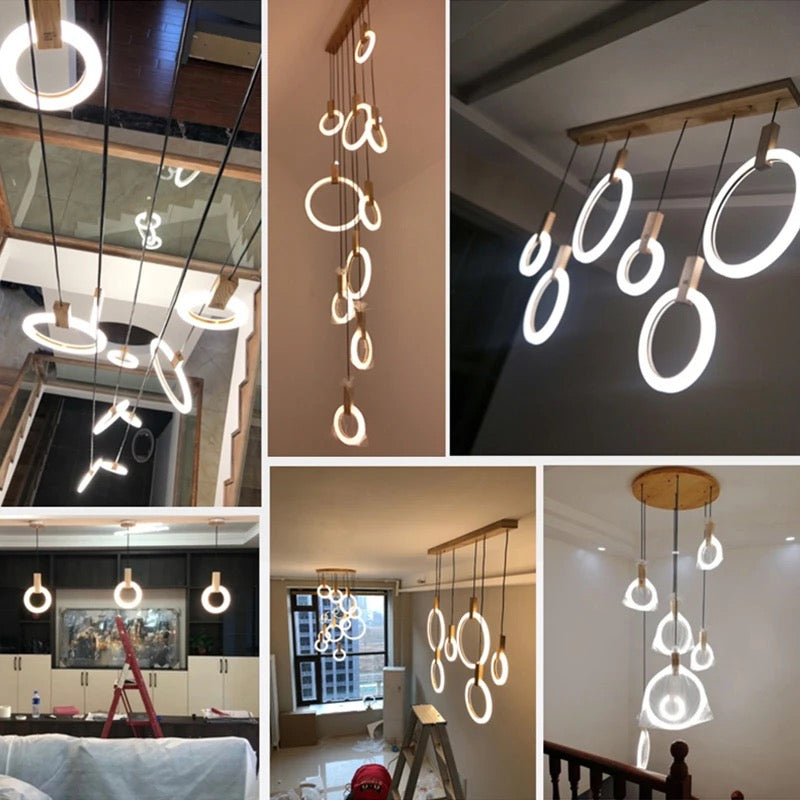 Duplex Building Chandeliers Staircase Long Pendant Light Nordic Villa Creative Ring Circle Light Pendant