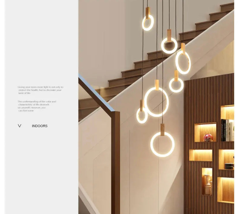 Duplex Building Chandeliers Staircase Long Pendant Light Nordic Villa Creative Ring Circle Light Pendant