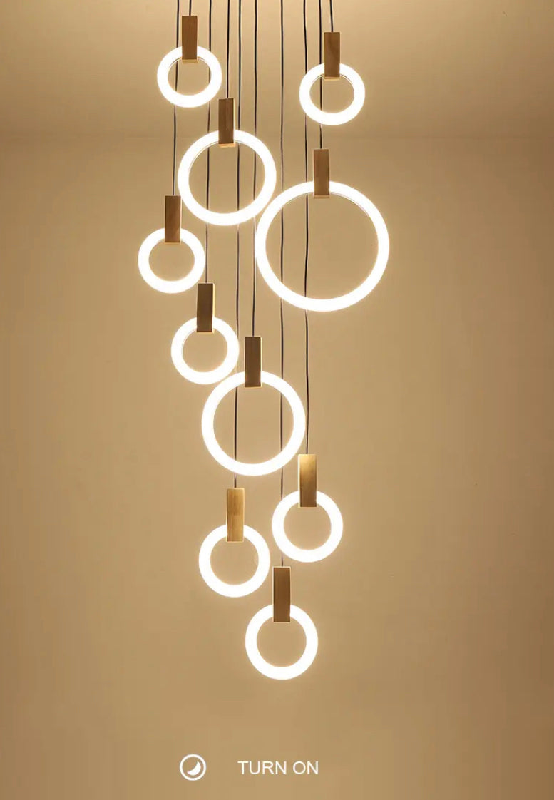 Duplex Building Chandeliers Staircase Long Pendant Light Nordic Villa Creative Ring Circle Light Pendant