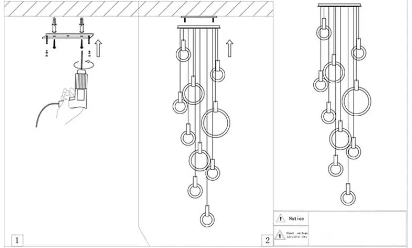 Duplex Building Chandeliers Staircase Long Pendant Light Nordic Villa Creative Ring Circle Light Pendant