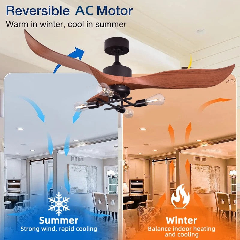 Indoor Outdoor Ceiling Fan Modern 52'' Living Room, Bedroom Remote Control Led Ceiling Fans Light
