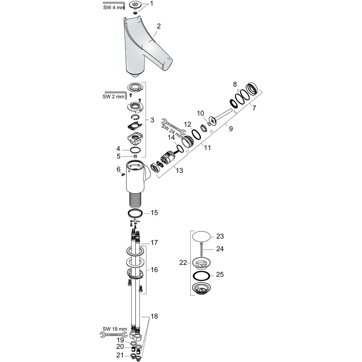 Einhebel-Waschtischmischer 140 mit Glasauslauf und Ablaufgarnitur Bidet Faucets Axor Starck V Waschbecken Armatur Wasserhahn